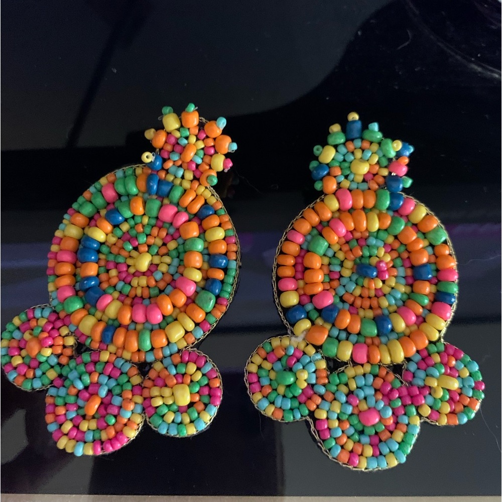 Statement Bead Multi Color Earrings - image 1